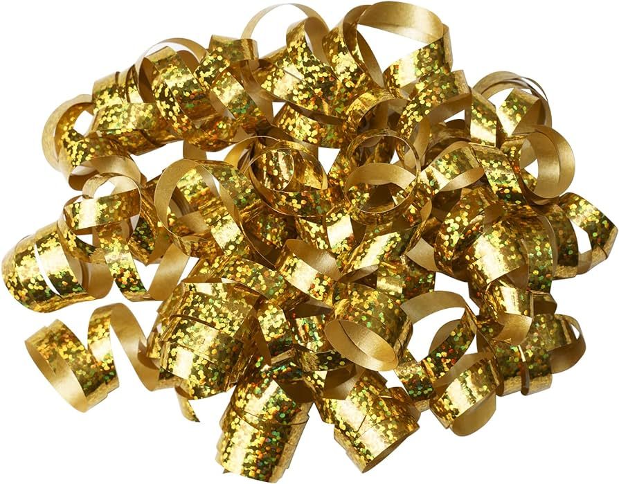 WRAPAHOLIC 12-Count Holographic Gold Self-Adhesive Curly Bows Gift Wrap Accessory - Perfect for C... | Amazon (US)