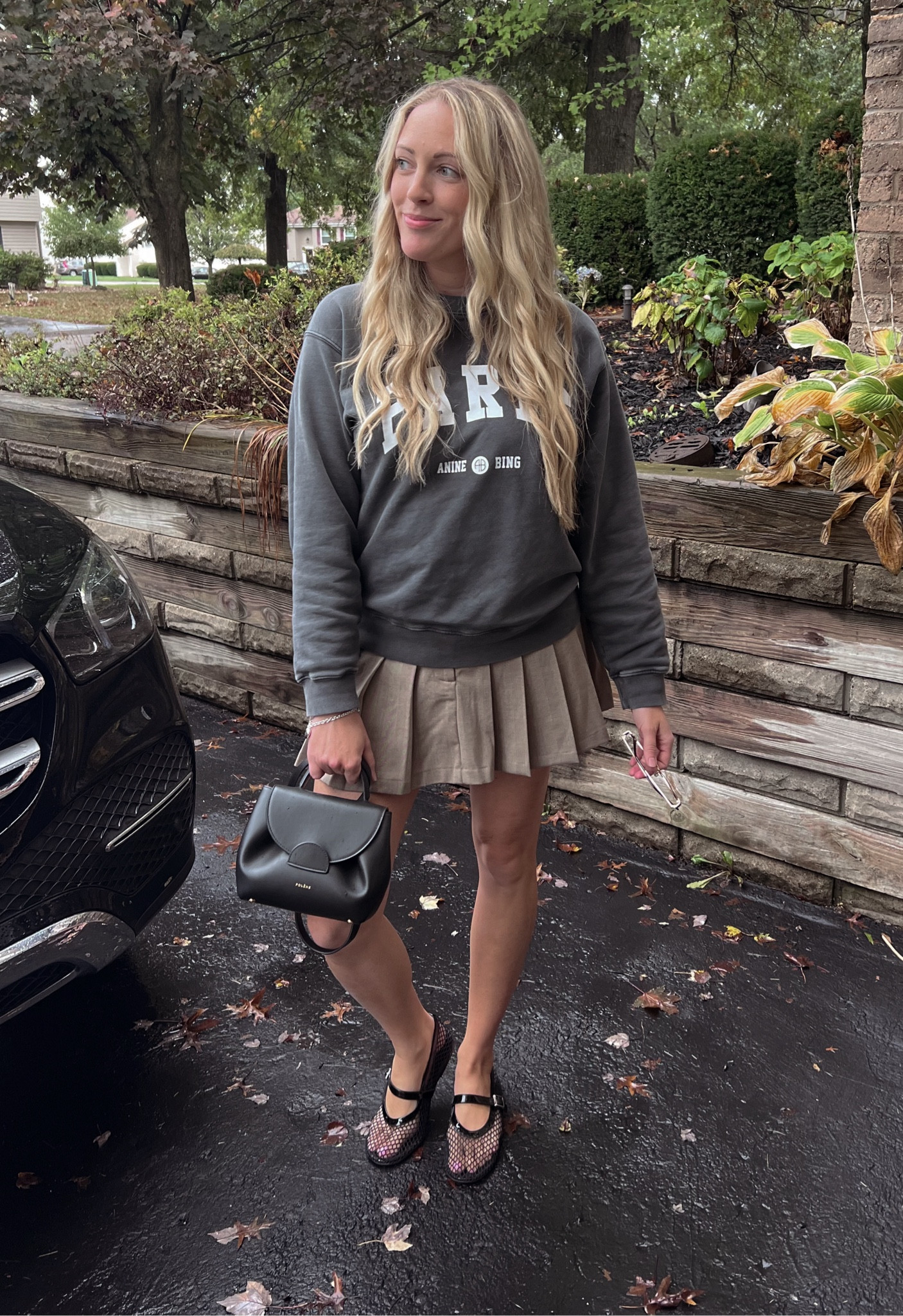 Fall preppy look! Anine Bing sweatshirt. Abercrombie pleated skort. Mesh flats. Polene bag 

#LTKStyleTip #LTKShoeCrush #LTKFindsUnder100