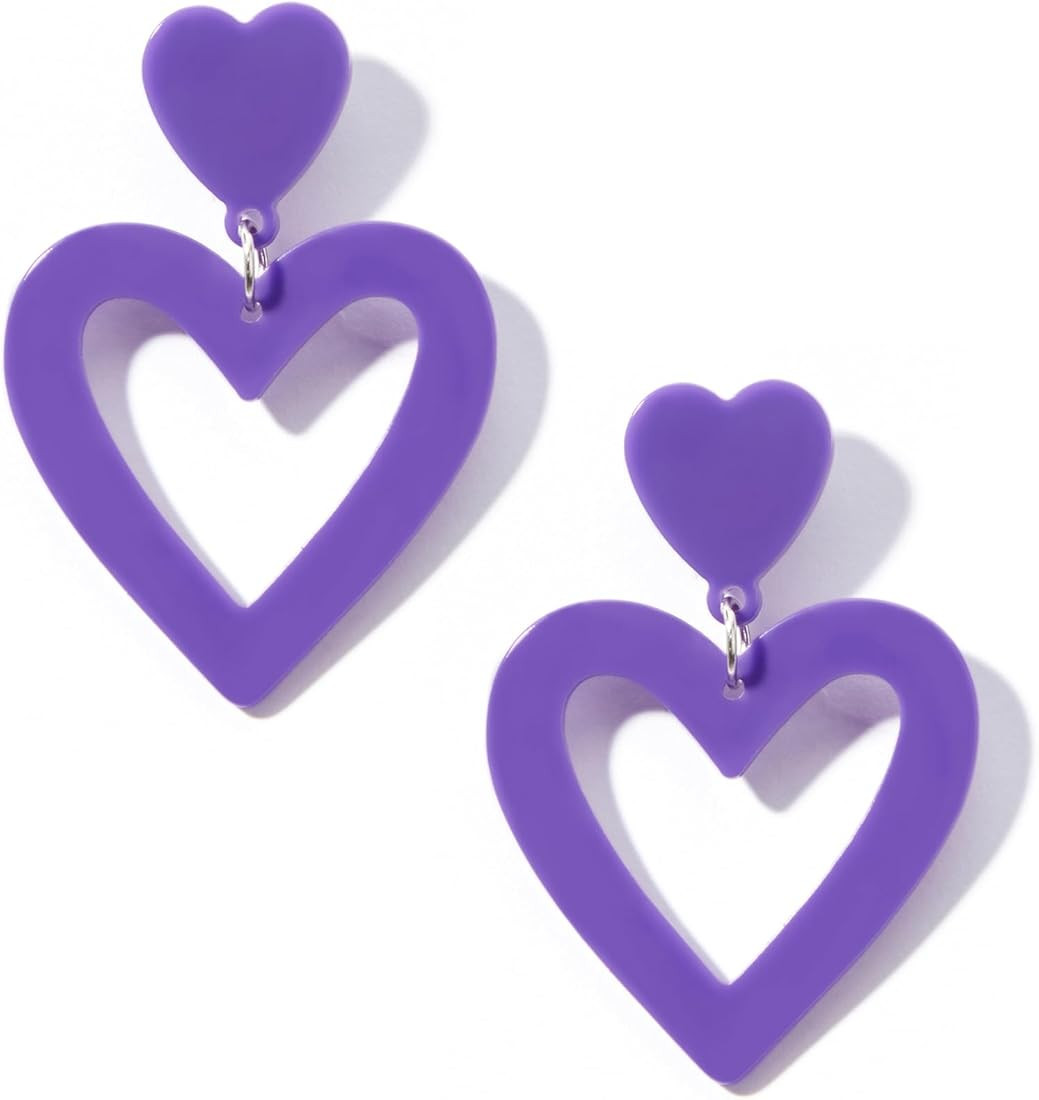 Zando Double Heart Earrings Dangle Statement Earrings for Women 80s Jewelry Accessory Party Valen... | Amazon (US)