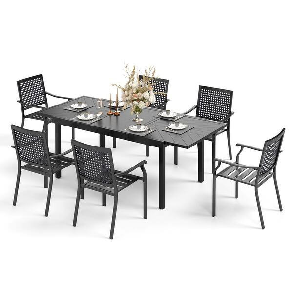 7/9-Piece Patio E-coating Dining Set of 6/8 Stackable Chairs & 1 Extendable Metal Table | Bed Bath & Beyond