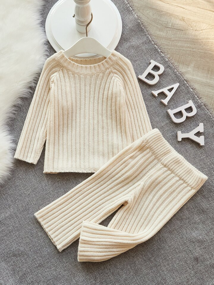 Baby Girl Raglan Sleeve Sweater & Knit Pants | SHEIN