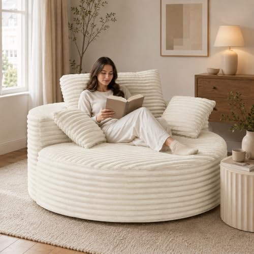 Oversized Cloud Round Chair for Bedroom and Living Room - 56" Deep Seat Chaise Lounge Chair with ... | Amazon (US)