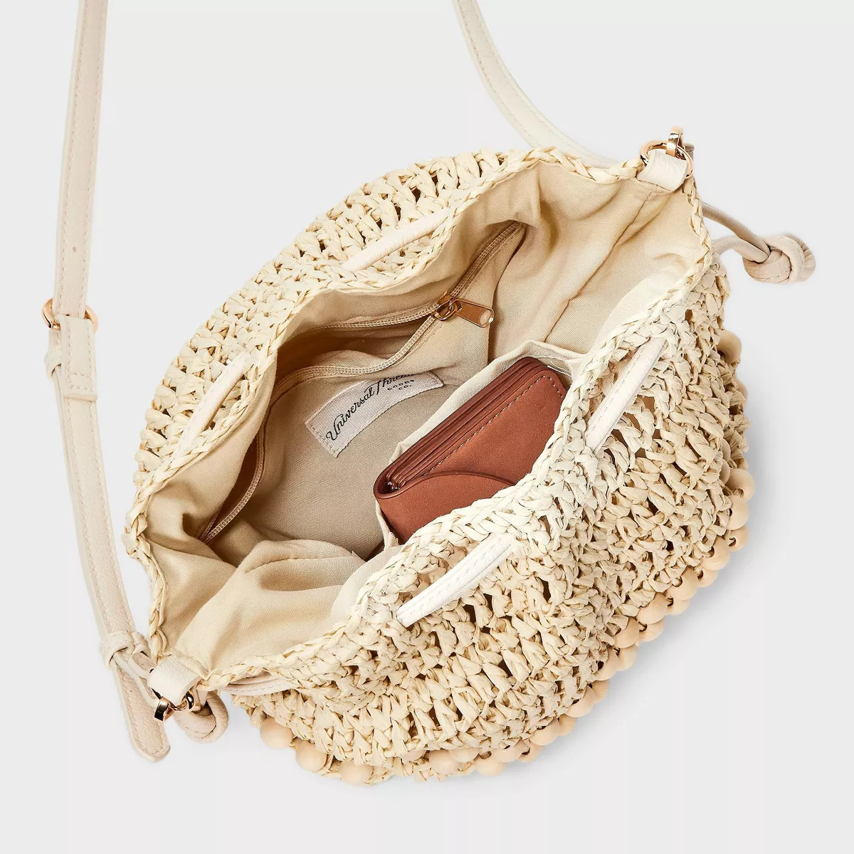 Straw Beaded Drawstring Crossbody Bag - Universal Thread™ Light Beige: Knit Paper Straw, Unstru... | Target
