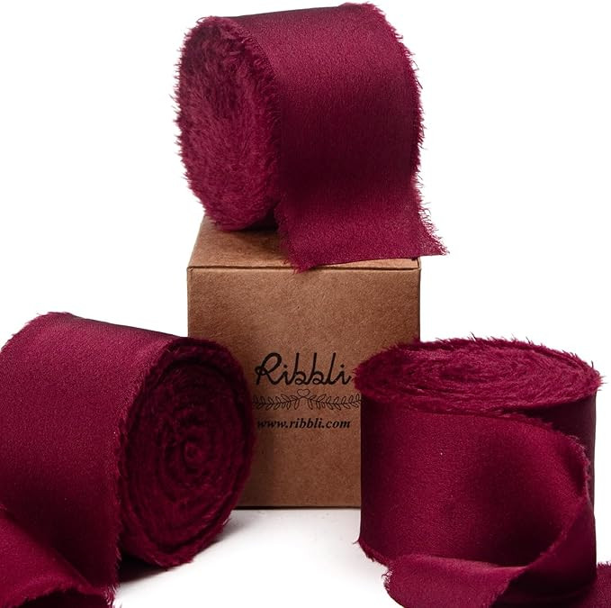 Ribbli Burgundy Silk Satin Ribbon 1.5 Inch x 30 Yard Handmade Frayed Chiffon Wine Red Ribbon for ... | Amazon (US)