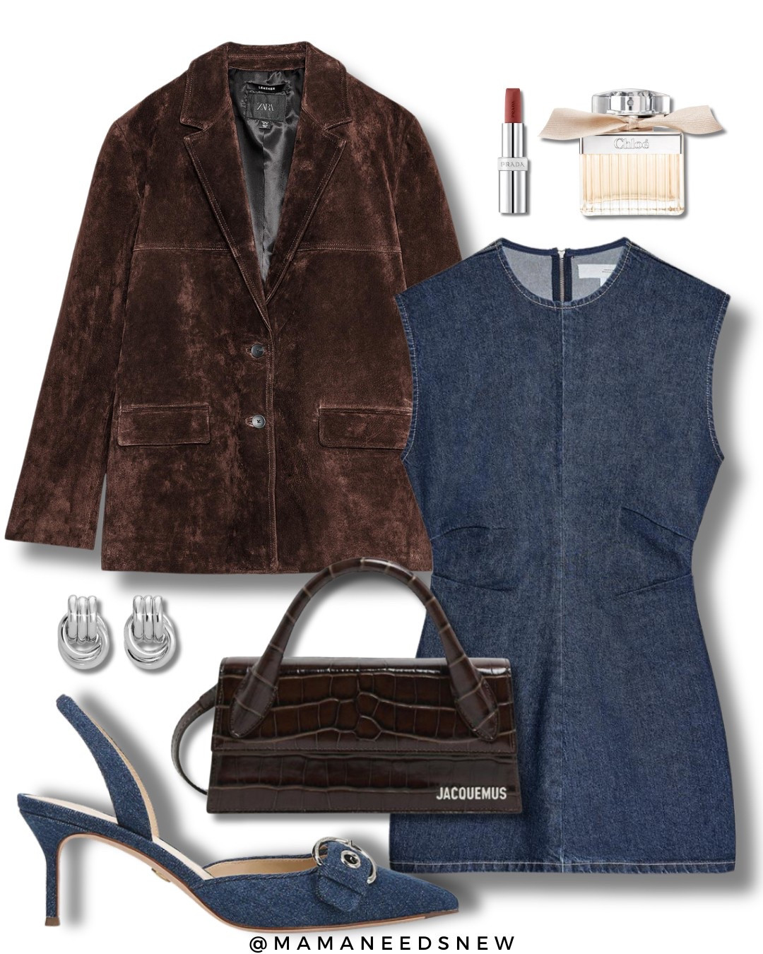 A spring outfit with a suede blazer, denim mini dress, denim heels & top handle bag 💙

#LTKStyleTip #LTKSpringSale #LTKSaleAlert