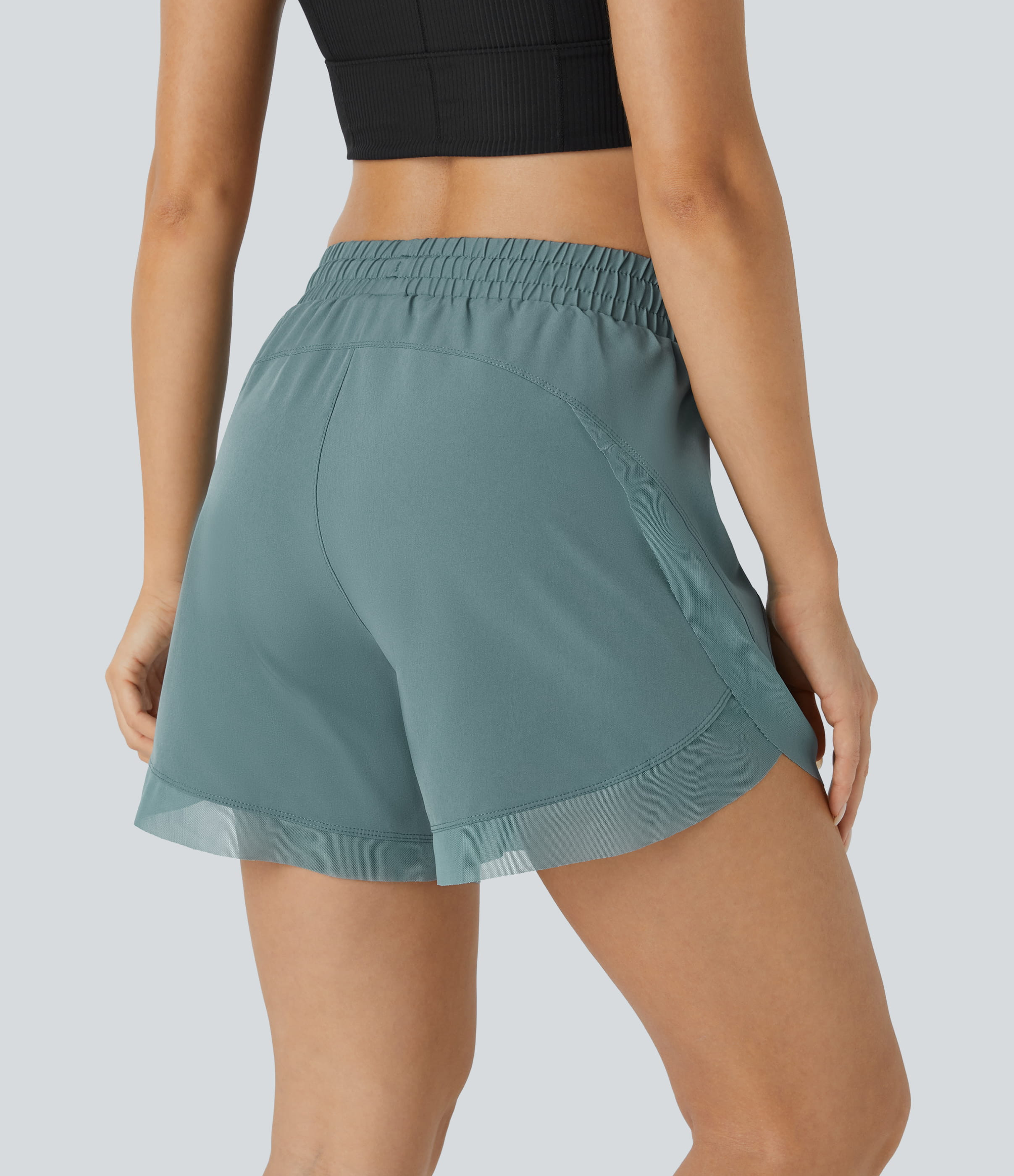 Mid Rise Drawstring Contrast Mesh 2-in-1 Flowy Running Shorts 5'' | HALARA