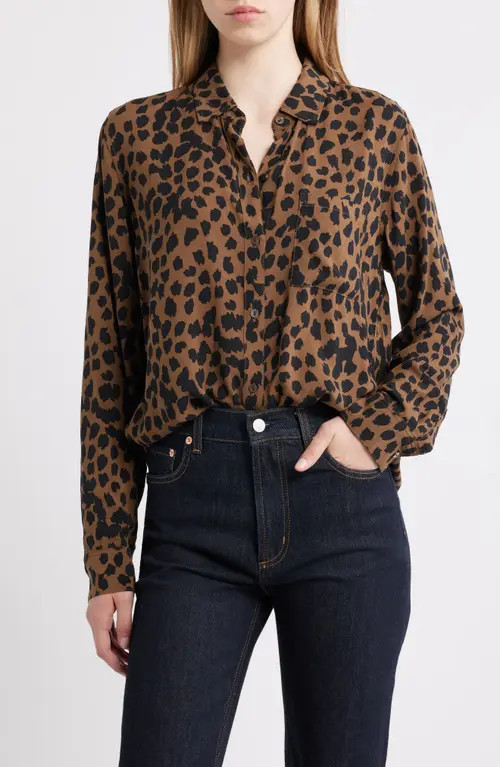 Rails Josephine Leopard Print Button-Up Shirt in Teak Spotted at Nordstrom, Size Xx-Small | Nordstrom