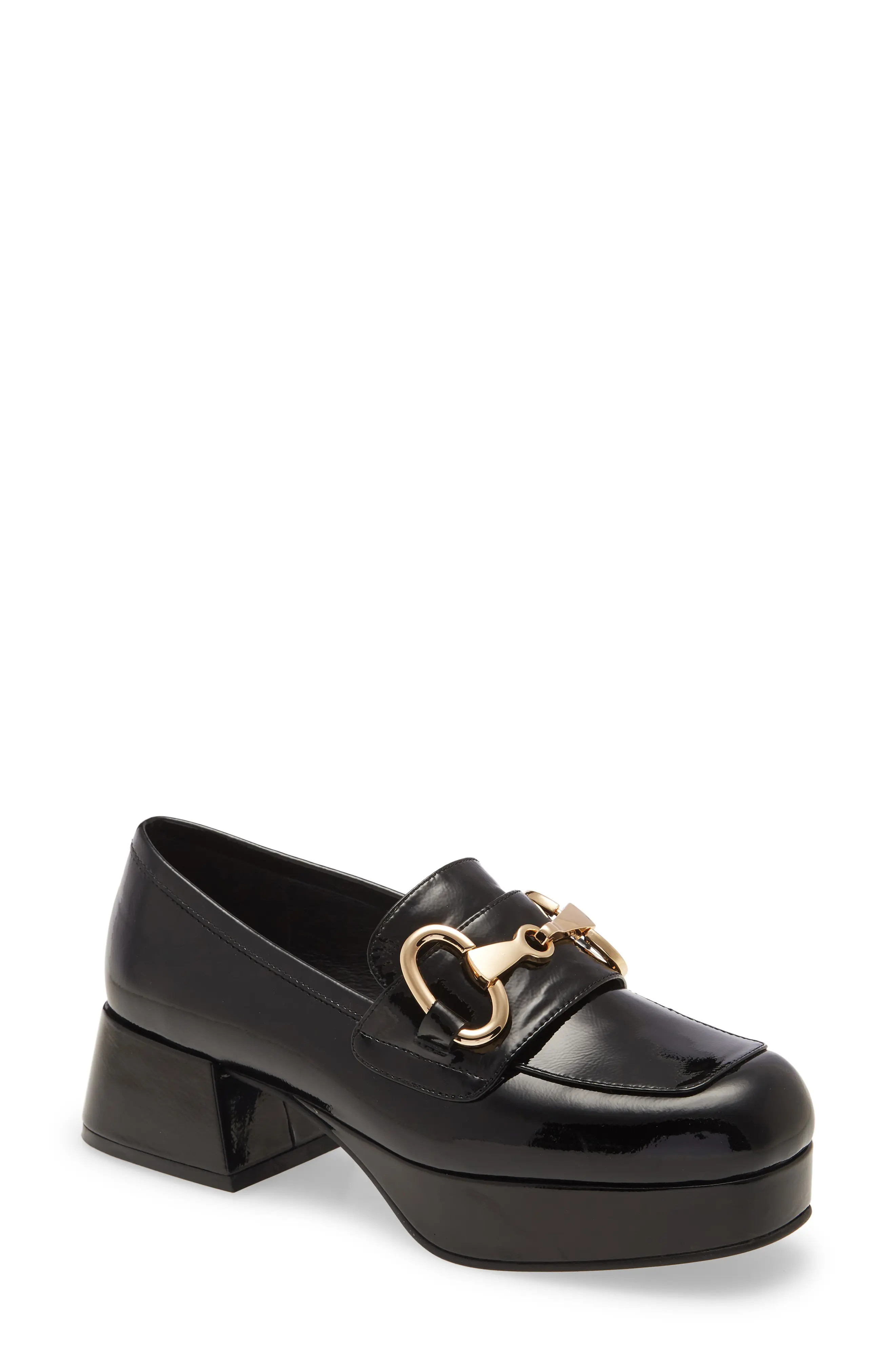 Jeffrey Campbell Student Platform Loafer in Black Crinkle Patent at Nordstrom, Size 8 | Nordstrom