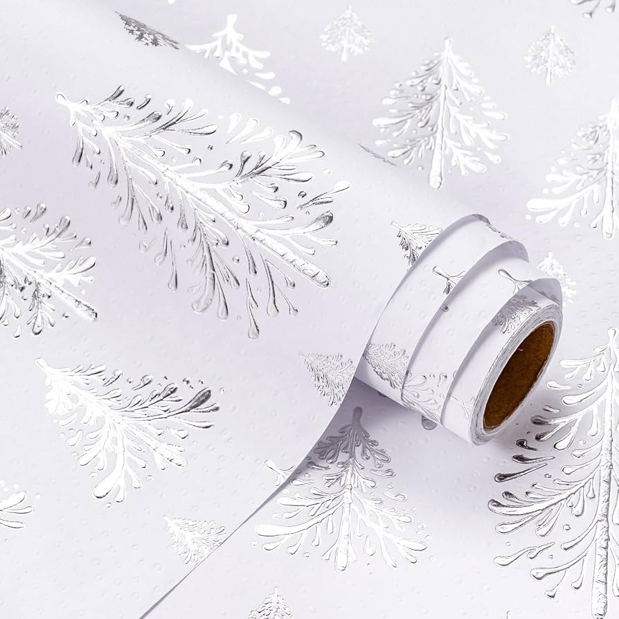 WRAPAHOLIC 3D Kraft Christmas Wrapping Paper Roll - Mini Roll - 17 Inch x 16.5 Feet - Silver and ... | Amazon (US)