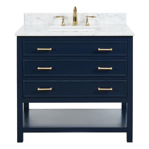 allen + roth Presnell 37-in Navy Blue Single Sink Bathroom Vanity with Carrara White Natural Marb... | Lowe's