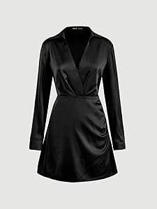 Lesivo Women's Dress Solid Ruched Satin Dress Dress for Women (Color : Black, Size : Small) | Amazon (US)