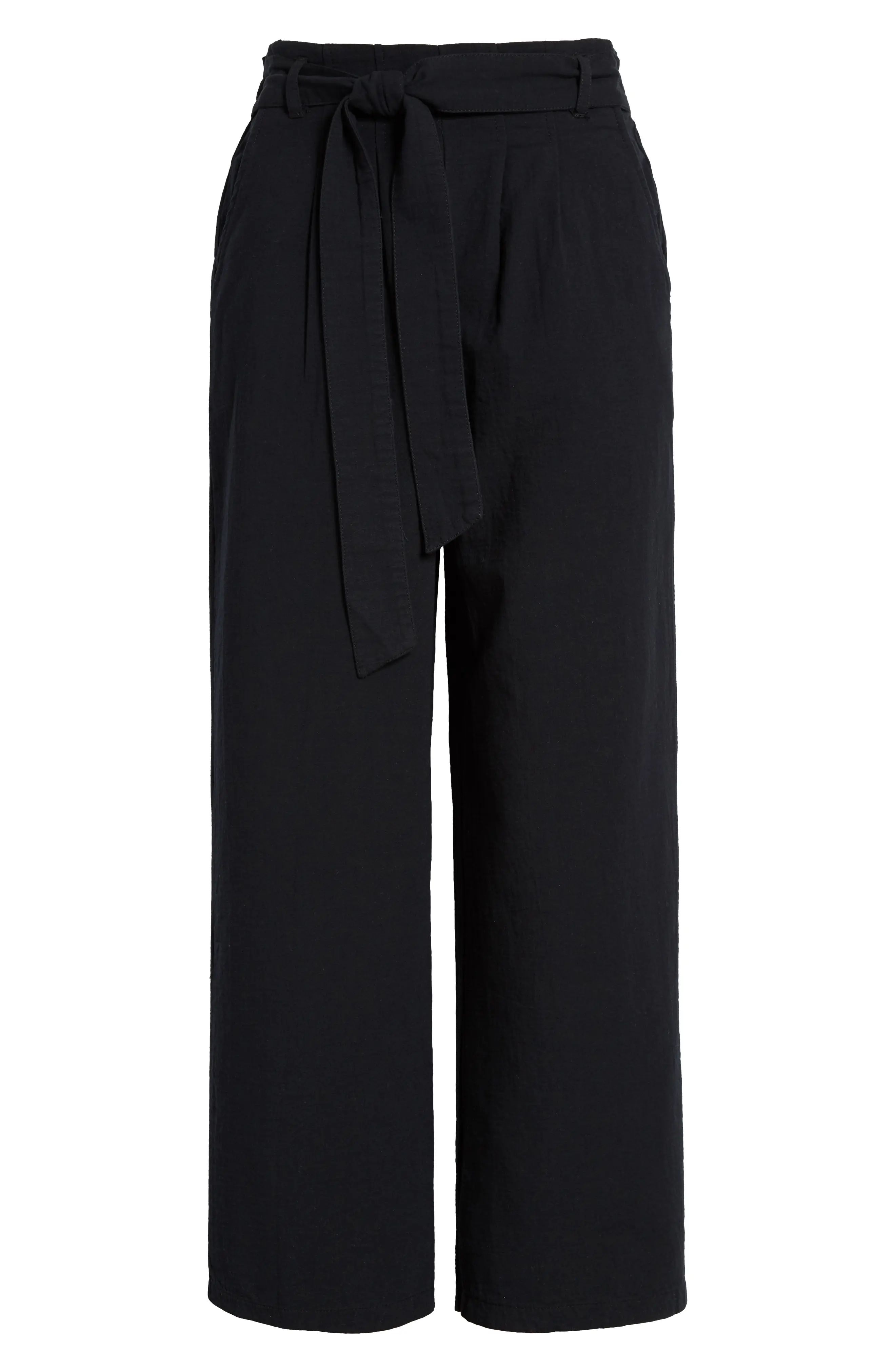 Women's Bp. Paperbag Waist Double Cloth Crop Wide Leg Pants, Size Medium - Black | Nordstrom