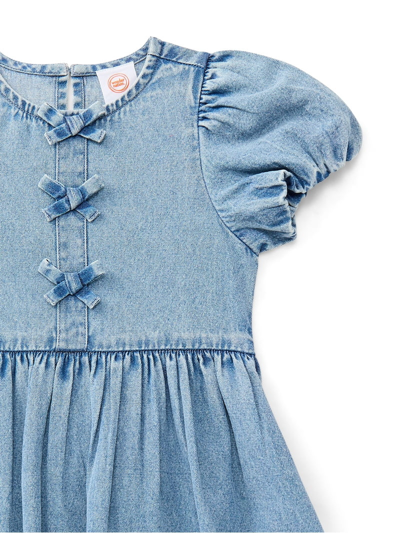 Wonder Nation Toddler Girls Denim Dress with Bubble Sleeves, Sizes 12M-5T | Walmart (US)