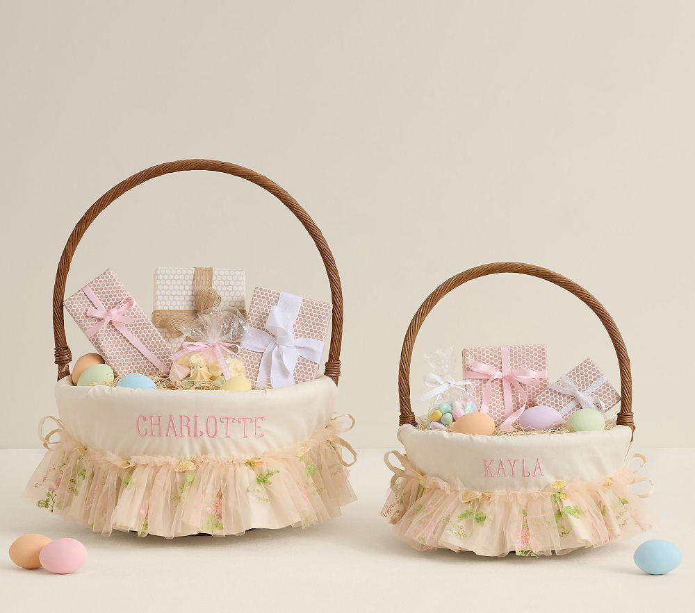 Cream Embroidered Tulle Easter Basket Liner | Pottery Barn Kids