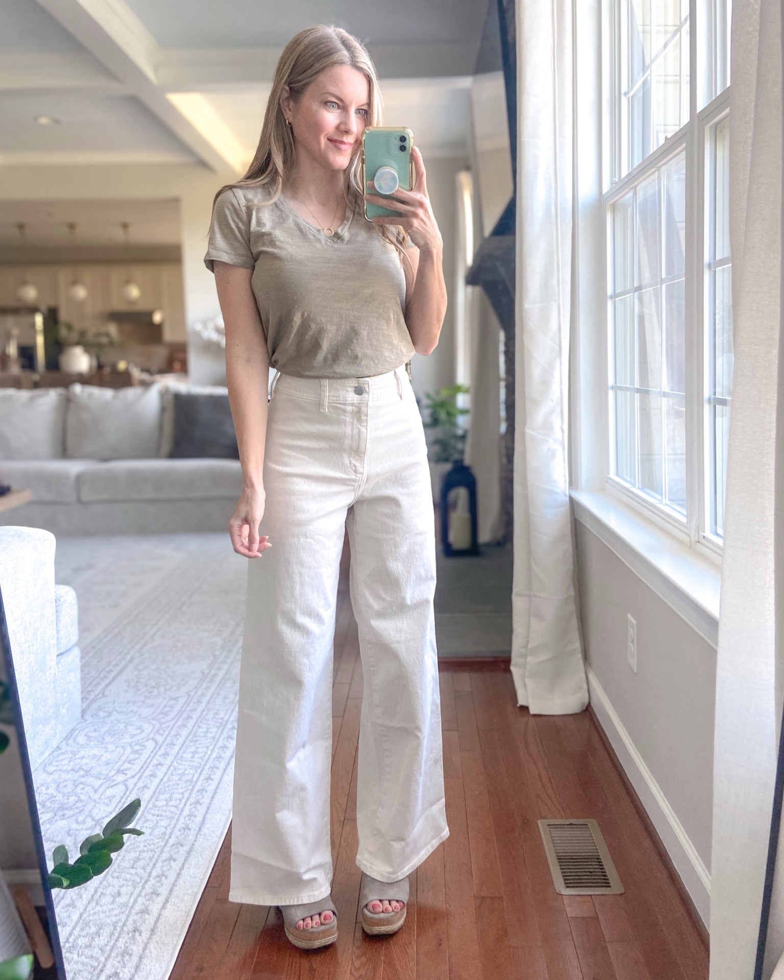 Cream wide-leg jeans from Target with a pretty neutral v-neck t-shirt 🤩

#softautumn #tcisoftautumn

#LTKstyletip #LTKfindsunder50 #LTKover40