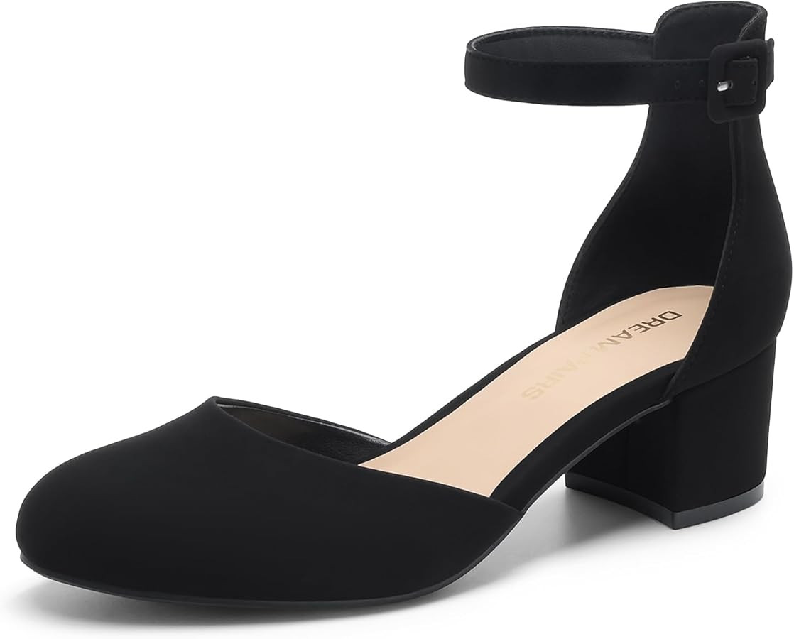 DREAM PAIRS Women's Closed Round Toe Low Block Heels Ankle Strap Chunky Heel Pumps Dress Wedding ... | Amazon (US)