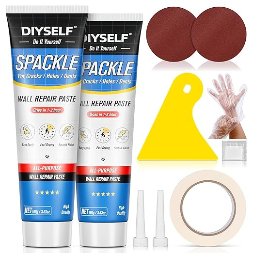 DIYSELF 9 Pack Drywall Repair Kit, Surface Repair Kit, Spackle Wall Repair, 2×100g (7oz Total) P... | Amazon (US)