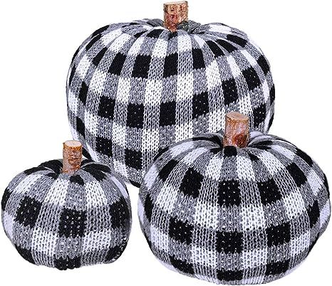 3 Pcs Assorted Crochet Pumpkins Plaid Pumpkins Gingham Buffalo Check Knit Pumpkins Fall Thanksgiv... | Amazon (US)