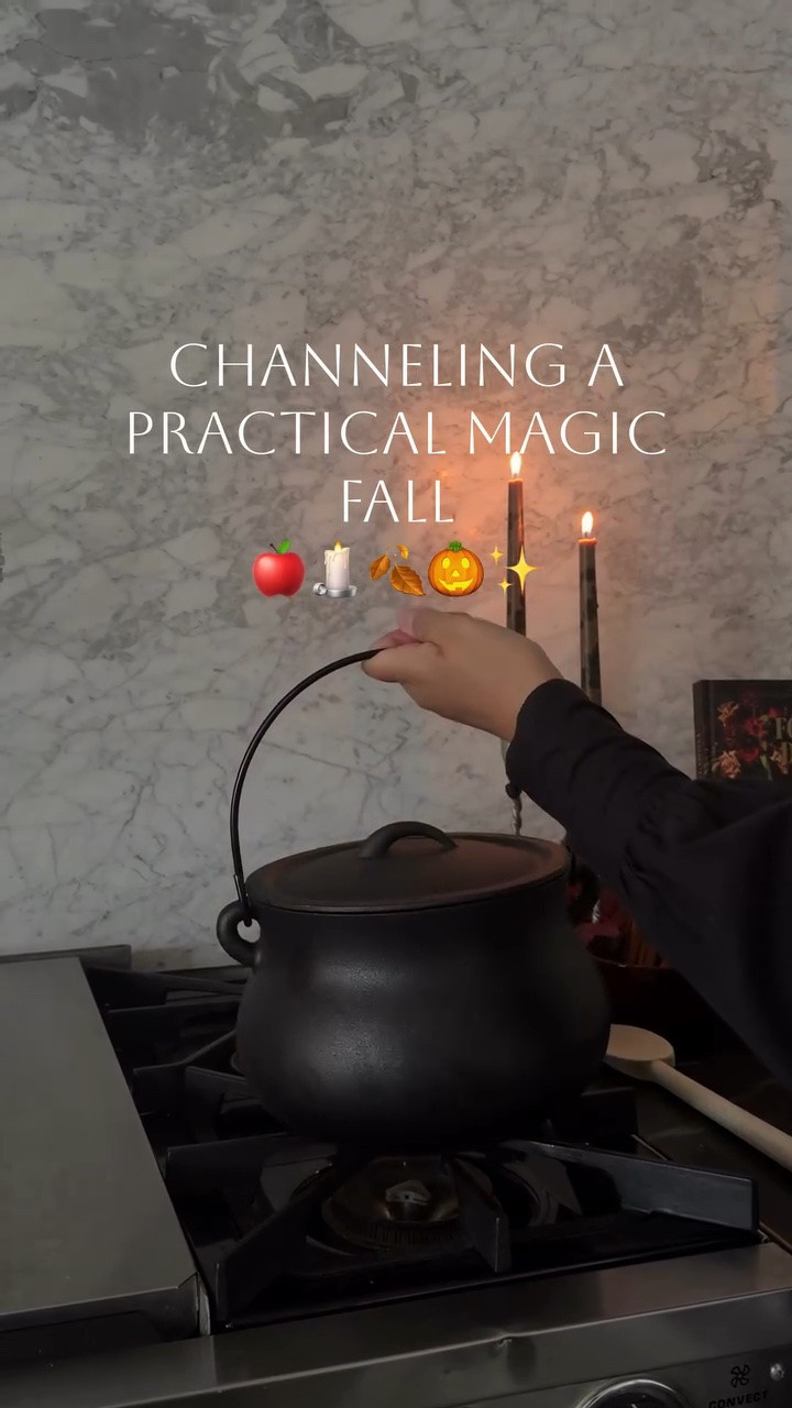 Follow + Comment Cauldron for the link!  Channeling the Owen sister in preparation for the sequel with this beautiful cast iron cauldron! I made a fall simmer pot but will be using it all fall long for soup season ✨🍂. Fall finds, kitchen, kitchen finds, practical magic, witchy vibes, Halloween decor.  #ad #wayfair #wayfaircreator #wayfairelevate #halloweenkitchen