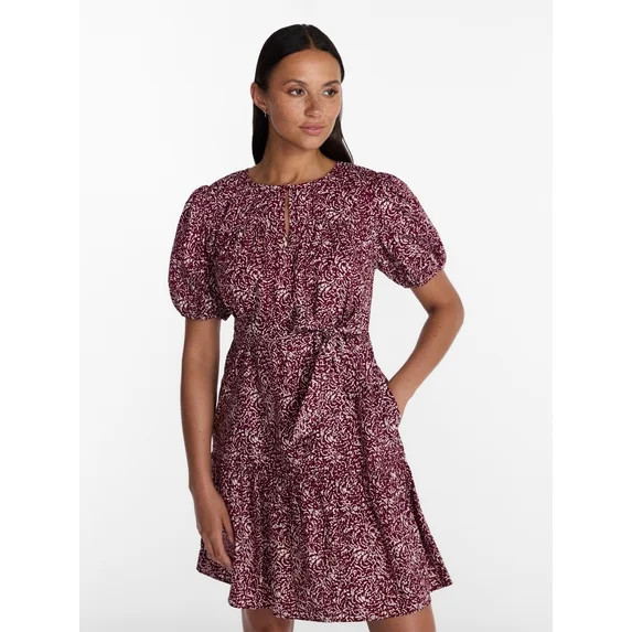Time and Tru Women's Cotton Mini Dress with Puff Sleeves, Sizes XS-4X | Walmart (US)