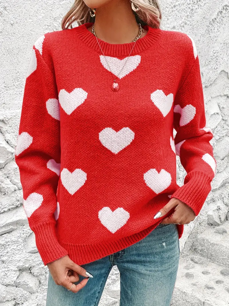 Valentine's Day Heart Pattern Crew Neck Sweater Casual Long - Temu | Temu Affiliate Program