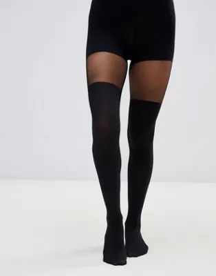 ASOS DESIGN mock over the knee recycled blend tights with bum and tum support in black | ASOS (Global)