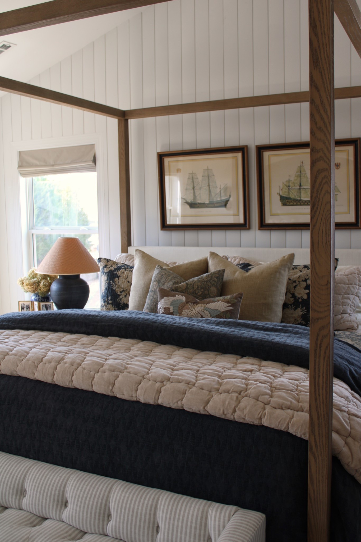 Navy blue bedding, spring bedding, canopy bed, bedroom inspo 

#LTKHome #LTKSpringSale