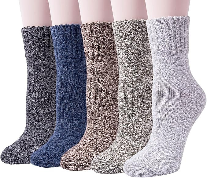 5 Pack Womens Wool Socks Winter Warm Socks Thick Knit Cabin Cozy Crew Soft Socks Gifts for Women | Amazon (US)