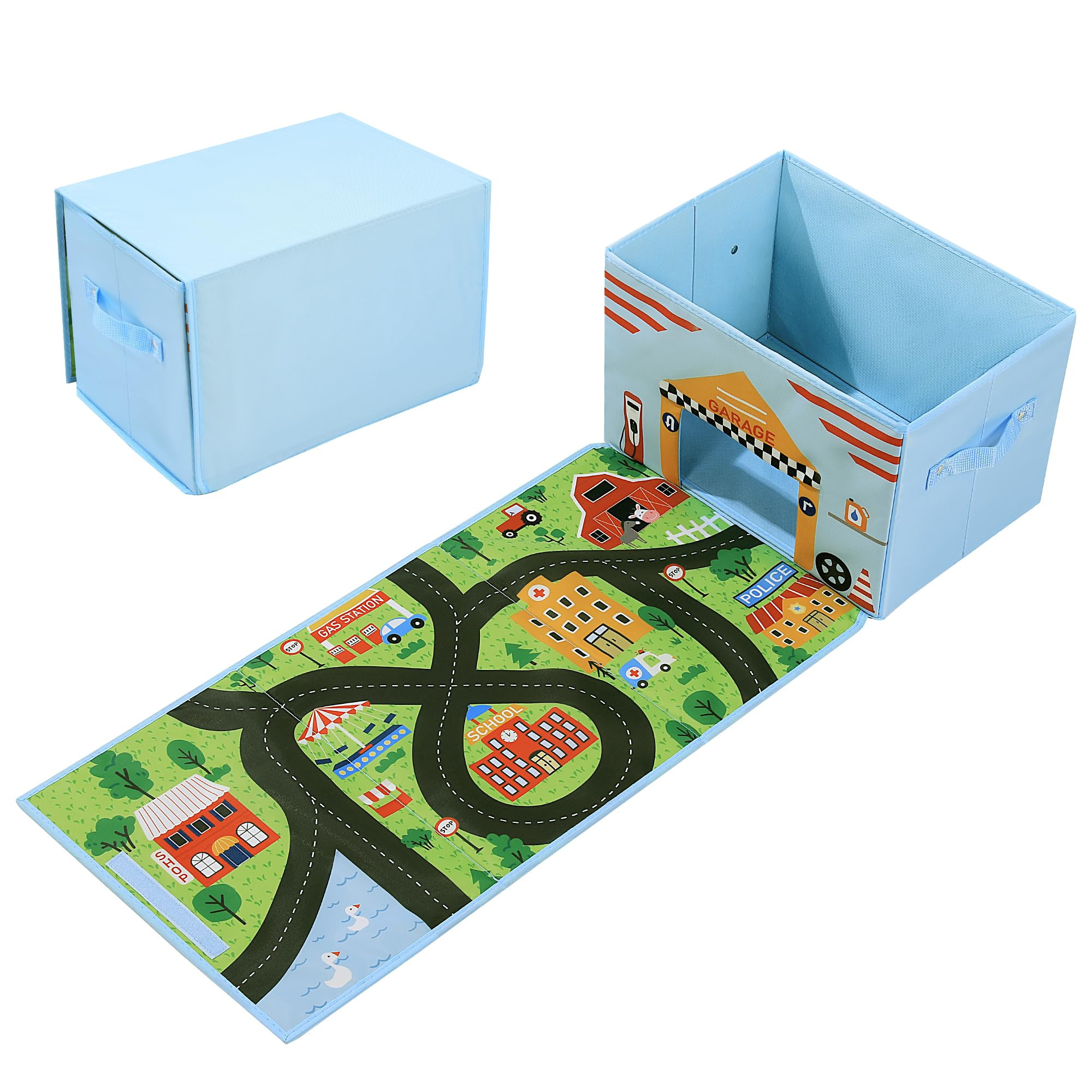 HOMBYS Toy Car Storage Box with Play Mat,Toy Car Storage Organizer with Car Mat for Kids Toy Cars... | Amazon (US)