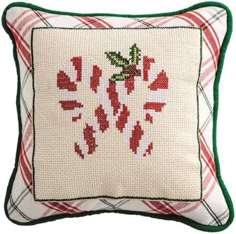 Mud Pie Christmas Candy Cane Needlepoint Pillow | Amazon (US)