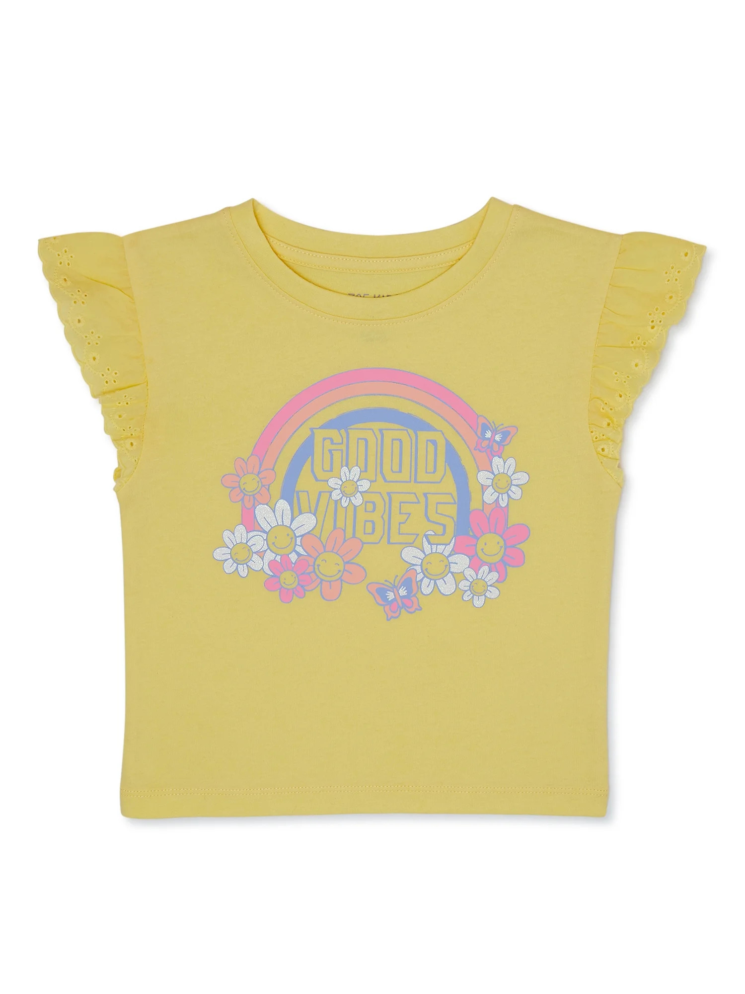365 Kids from Garanimals Girls Eyelet Sleeve Graphic Tee, Sizes 4-10 - Walmart.com | Walmart (US)