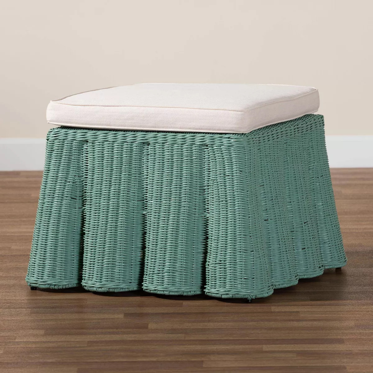 bali & pari Palm Scallop Rattan Ottoman Seafoam Green | Target