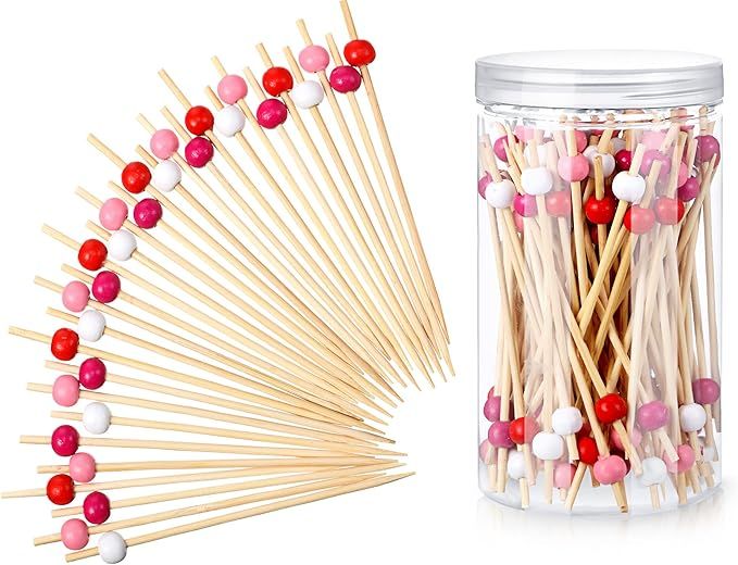 120 Pieces Cocktail Picks Set Beads Bamboo Toothpicks Sturdy Long Wood Handmade Sticks Party Supp... | Amazon (US)