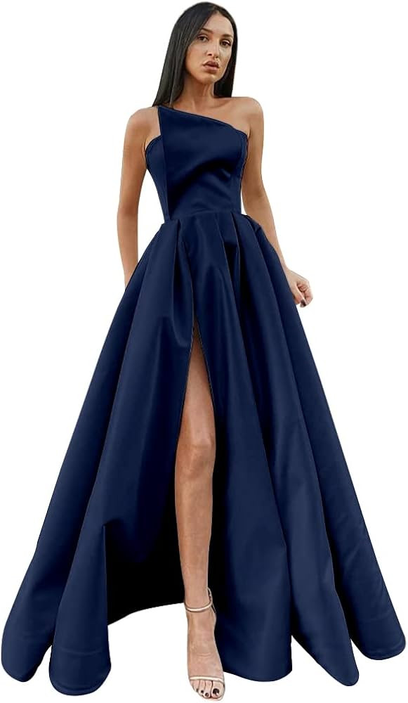 AUMEELAM Women's Strapless Satin Prom Dresses Long Ball Gown Sleeveless Formal Evening Dresses wi... | Amazon (US)