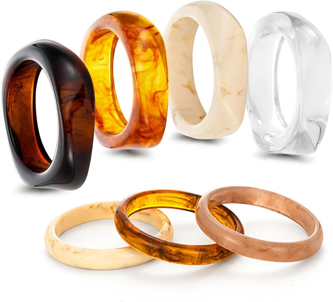 7 Pcs Colorful Acrylic Resin Bracelets Set Irregular Geometric And Round Bangles Colorful Acrylic... | Amazon (US)