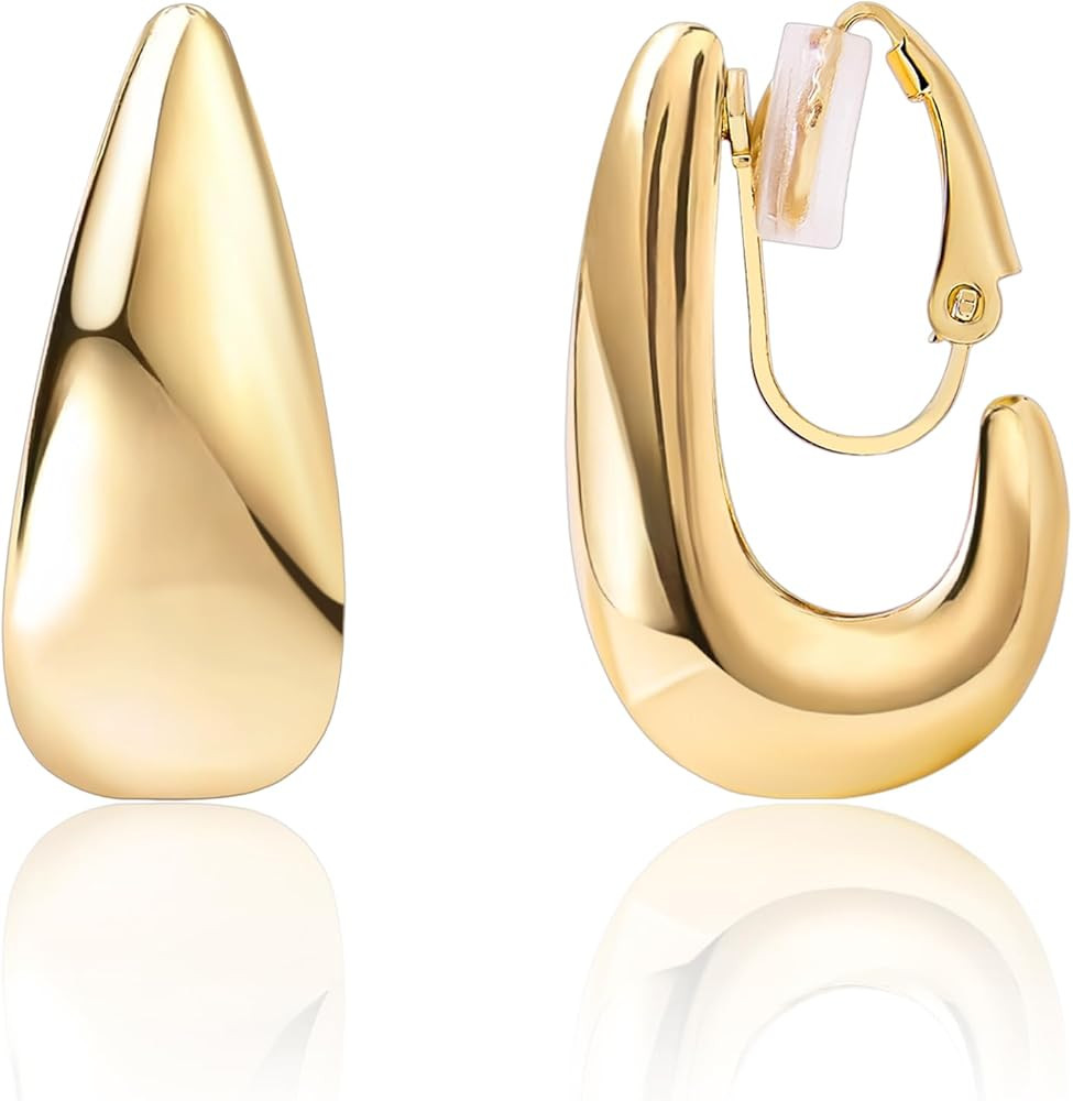 FAN&LOUIS Clip On Earrings Women,14K Gold Chunky Women's Clip-on Earrings Gold Huggie Clips Trend... | Amazon (US)