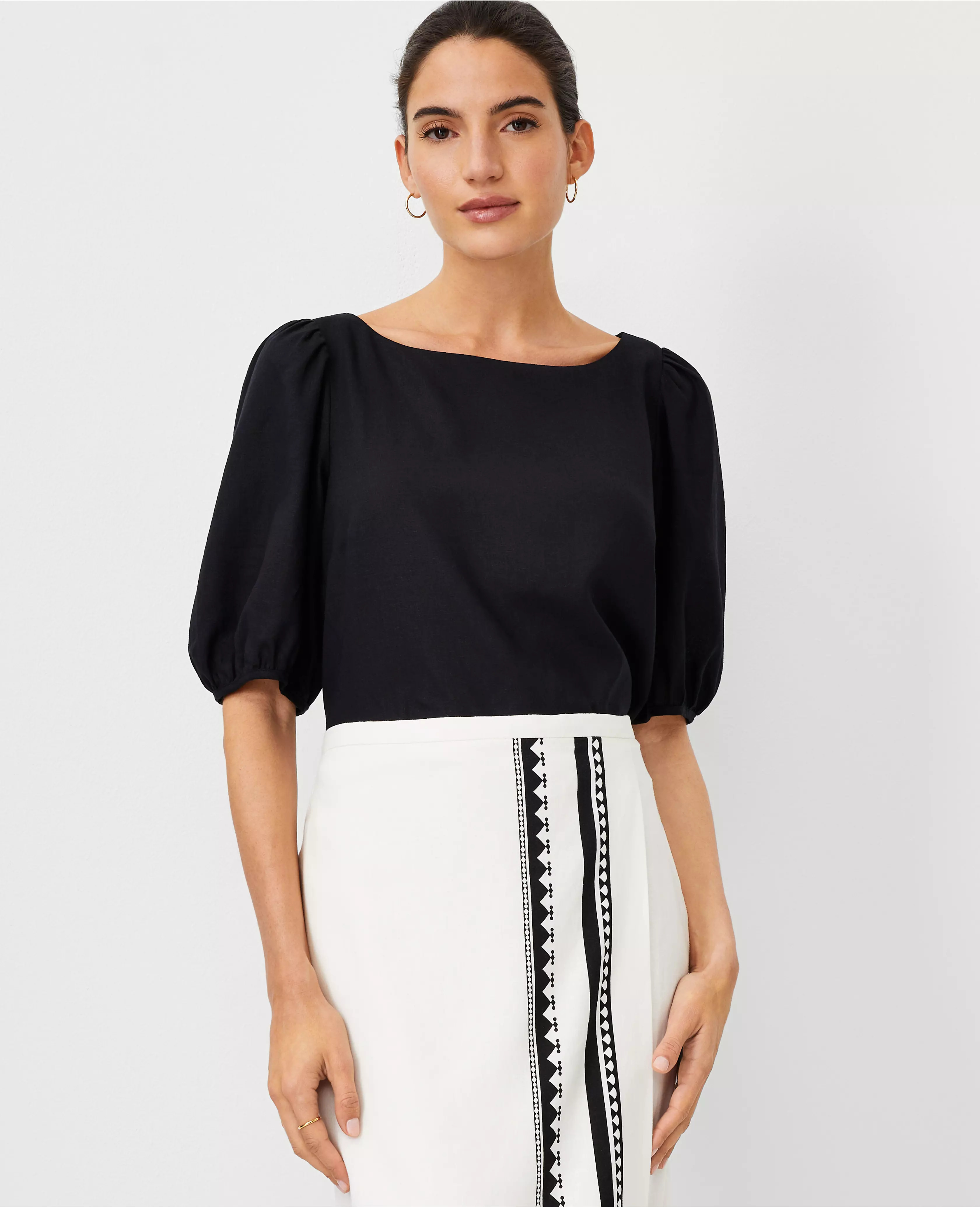 Linen Blend Boatneck Popover | Ann Taylor (US)