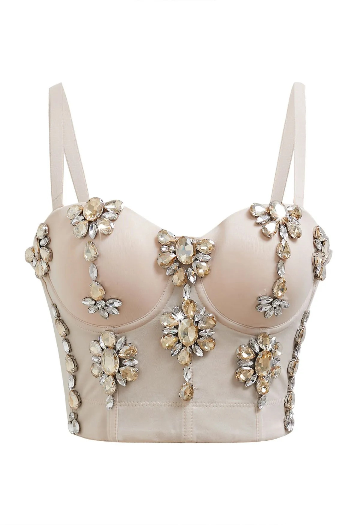 Sparkles Floral Rhinestone Bustier Bra Top in Apricot | Chicwish