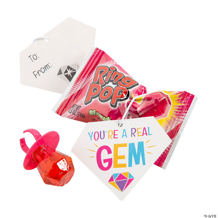 Pink Ring Pops® Gem Valentine Exchanges with Card for 30 | Oriental Trading Company