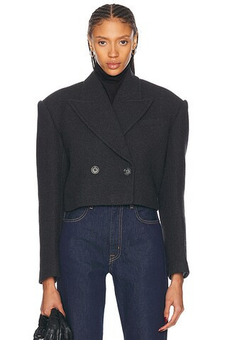 GRLFRND x Emily Gemma The Short Coat in Dark Grey - Grey. Size L (also in XL). | FWRD 