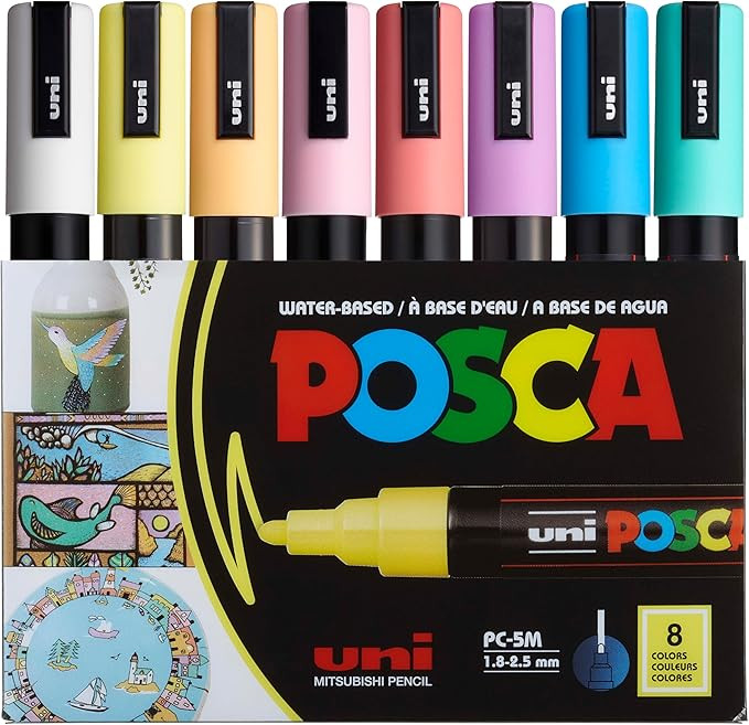 posca Markers Set, 8 Medium Paint Markers 5M – Soft Tones – White, Sunshine Yellow, Apricot, ... | Amazon (US)