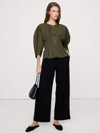 Stretch-Cotton Utility Peplum Top | Banana Republic (US)