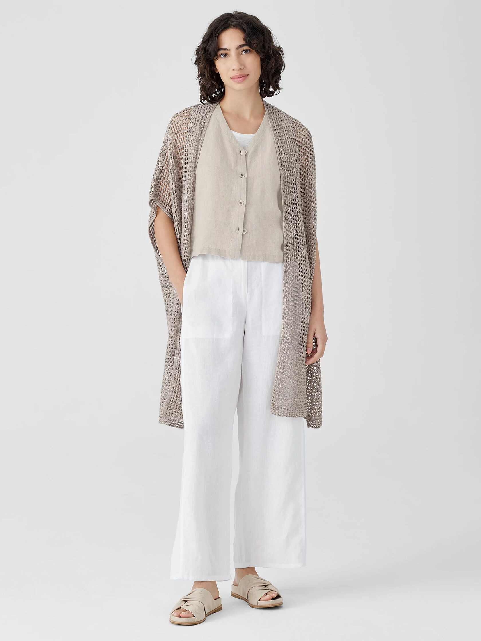 Organic Linen Délavé Long Cardigan | Eileen Fisher
