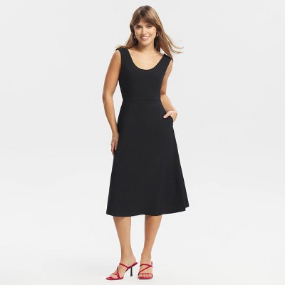 Women's Deep Back Midi A-Line Dress - A New Day™ Black M | Target