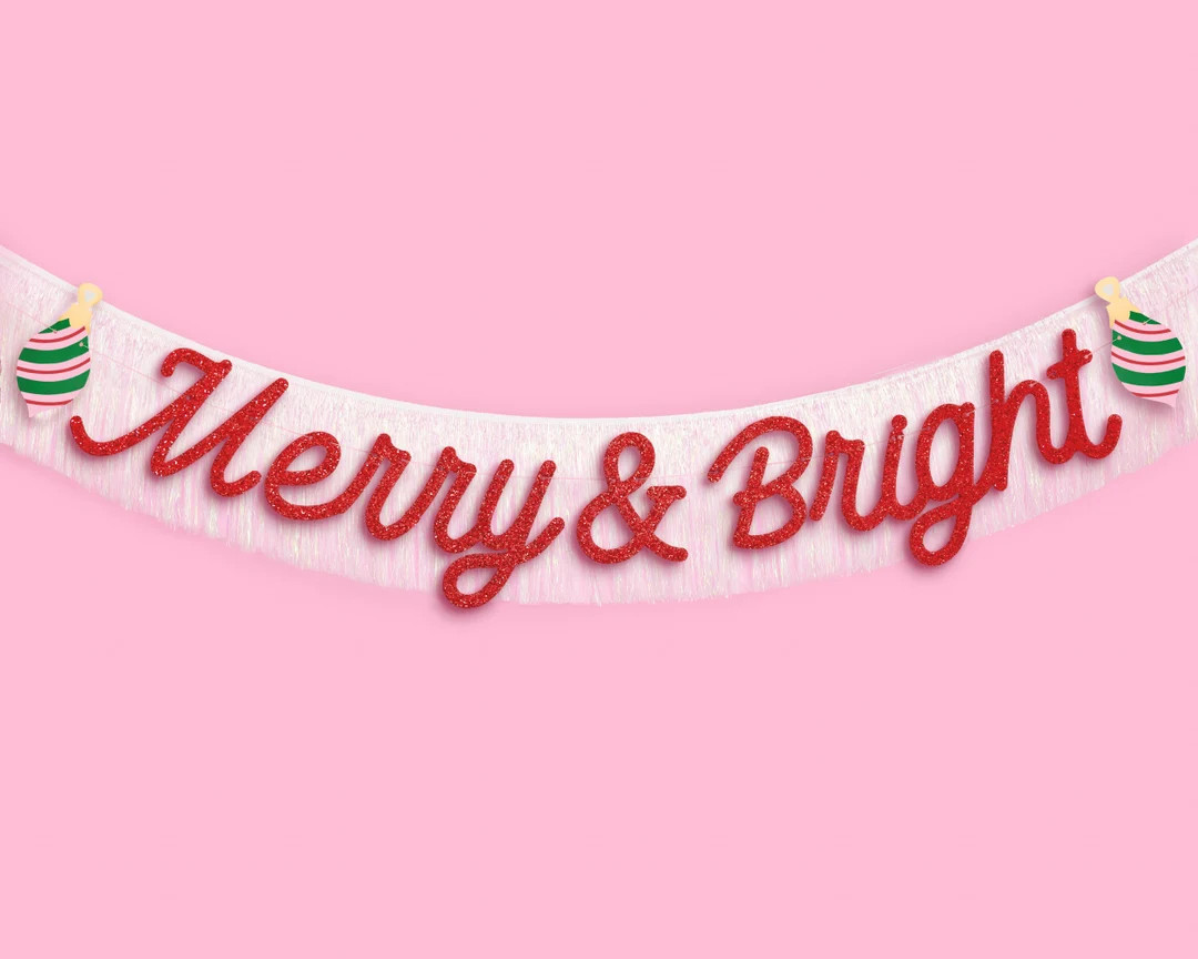 Xo, Fetti Merry and Bright Fringe Banner Red Glitter and White Iridescent, 5 Ft. Christmas Party ... | Etsy (US)