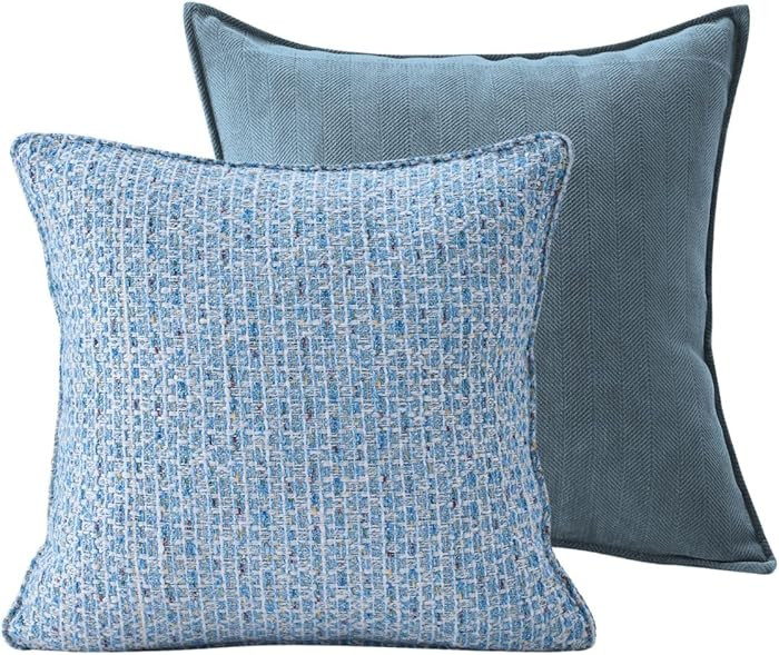 Homie Living Blue Luxury Tweed & Chenille Throw Pillow Covers – Set of 2 (18" x 18") with Soft ... | Amazon (US)