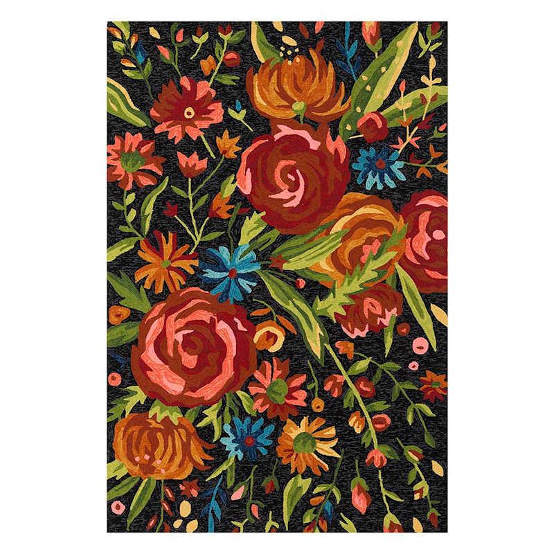 (E255) Santa Monica Black Floral Indoor & Outdoor Area Rug, 5x7 | At Home