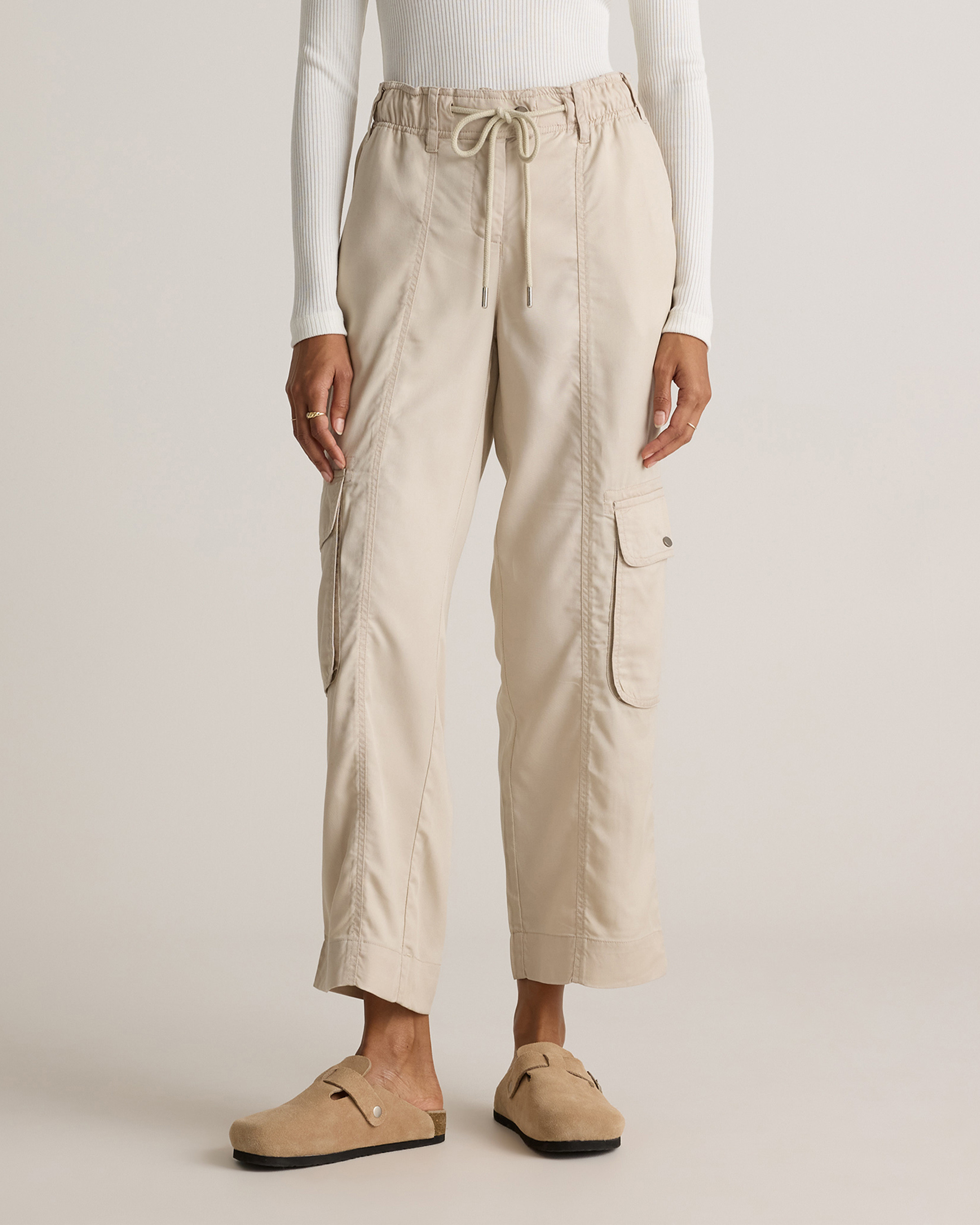 Quince | Women's Vintage Wash Tencel Drawstring Cargo Pants in Shale, Size XS | Quince