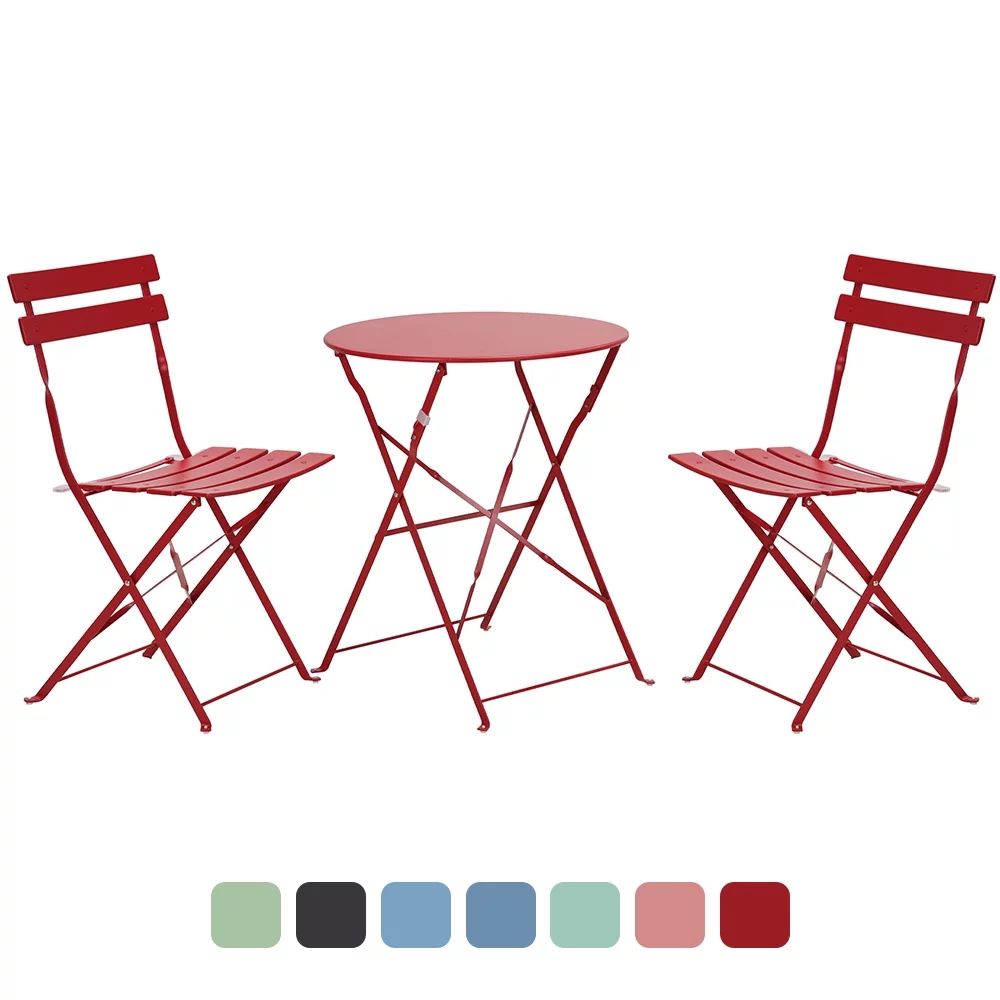 Grand Patio Premium Steel Folding Patio Furniture Set of 1 Patio Table and 2 Chairs, Red | Walmart (US)