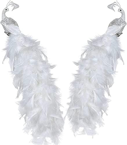 2 Pack 16" Long Tailed White Peacock Clip on Tree Ornament, Party and Christmas Decorations(2 Pack) | Amazon (US)